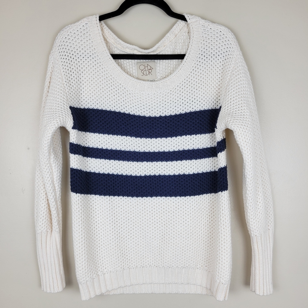 White and Blue Striped Women's Sweater